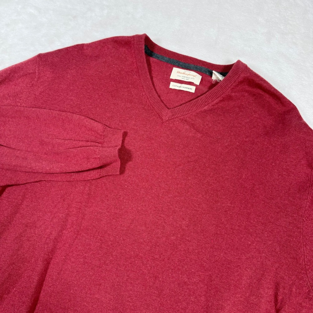 Weatherproof Vintage Mens XXL Burgundy Red Cotton Cashmere V-Neck Sweater